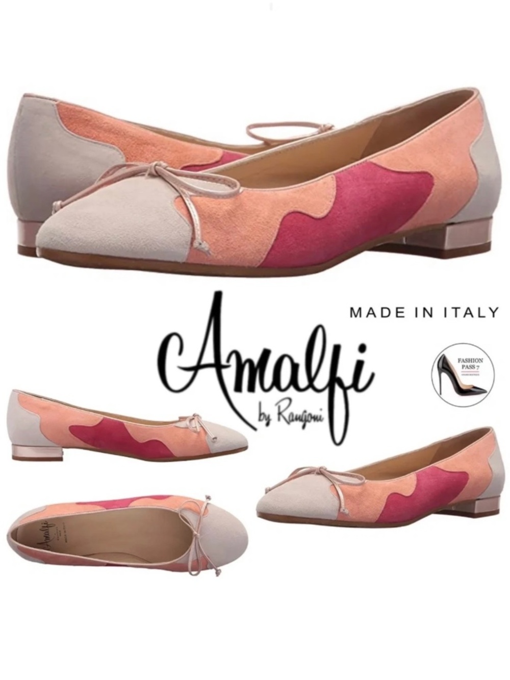 Amalfi by Rangoni Ginevra Ballet Flat Pink Red Beige Suede Leather Shoes Pumps 7